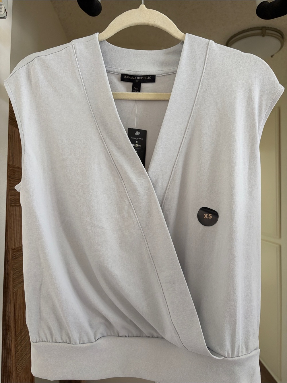 Banana Republic Pale Gray Sleeveless Wrap Blouse